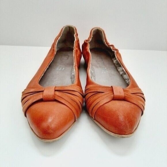 MJUS Pointy Toe Ballet Flats Orange Abstract Bow Detail Sz US 7.5 / Eur 38 - Picture 5 of 13